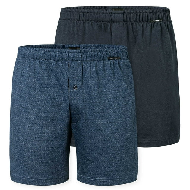 SCHIESSER Bóxers de punto para hombre, pack de 2 - Pack de 2 bóxers, algodón, liso Azul oscuro 2XL (XX-Large)