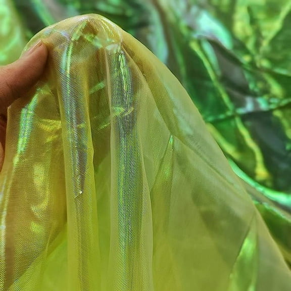 Namzi 3 Yard Magic Rainbow Laser Gradient Organza Lace Fabric,Iridescent Holographic Gauze Fabric for Wedding Dress,Curtain,Photography Background,Party,DIY Supplies,Home Decor (Magic Light Yellow)