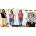 thumbnail image 5 of Womens Tops Dressy Casual Ruffle Short Sleeve V Neck Blouses Summer Button Down Business Work Elegant Shirts, 5 of 9