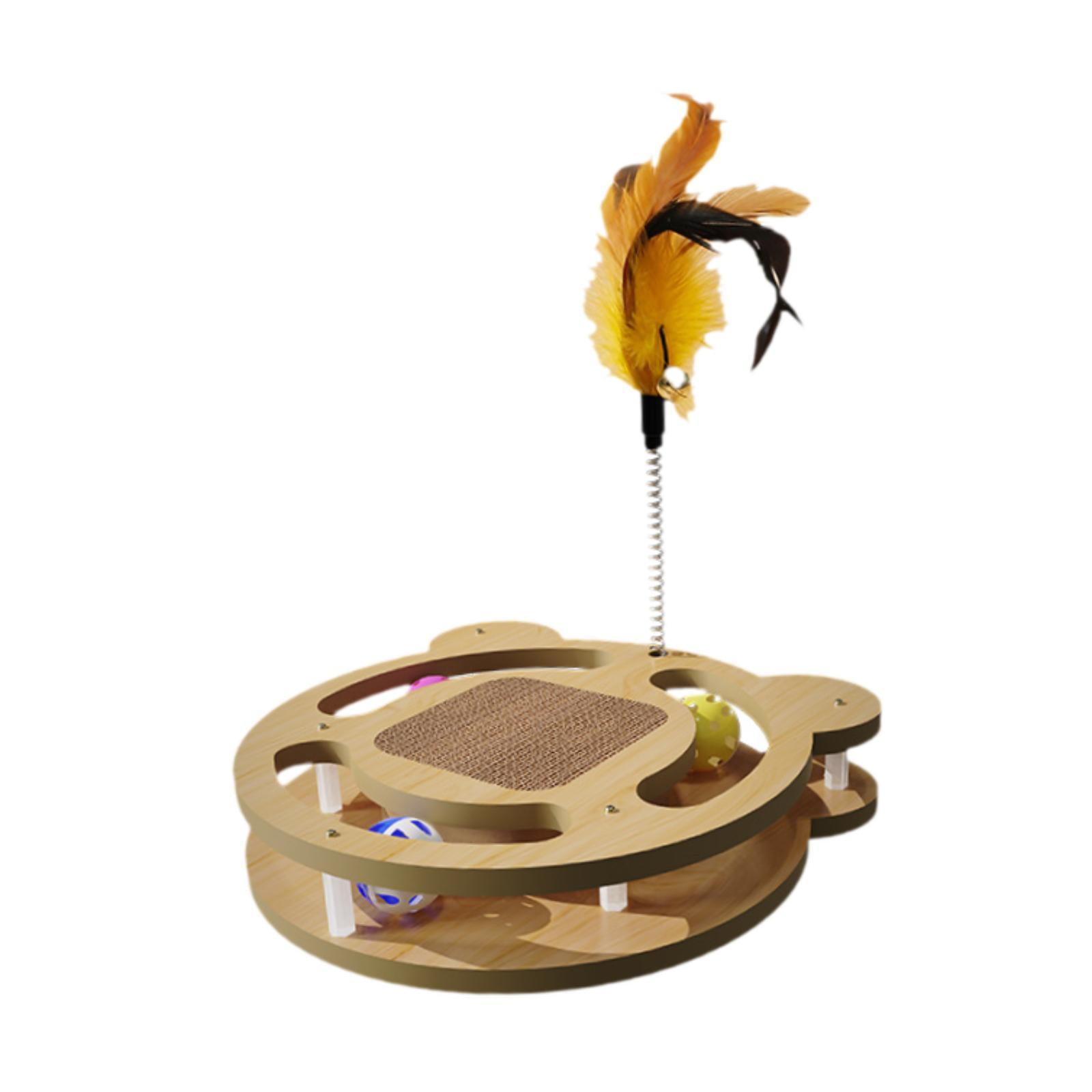 balikha 2 Level Cat Balls Track Toy Exerciser Game Creative with Feather for Kitten Interactive Cat Toy Cat Turntable Toy Kitten Cats