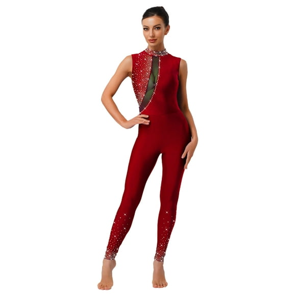 Moggemol Women's Gymnastics Leotards One Piece Sleeveless Ballet Dance Unitard Skating Jumpsuit Burgundy S