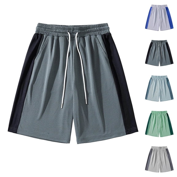 ZKunhua Men's Mesh Athletic Shorts, Elastic Waist Drawstring Color Block Running Short Pants, Lightweight Breathable Gym Shorts for Workout, Summer