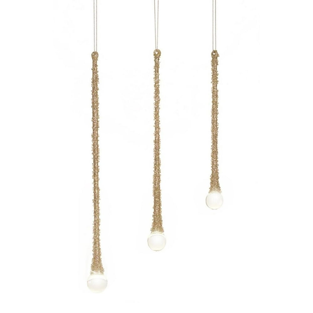 Pack of 6 Elegant and Exquisite Gold Drop Icicle Christmas Glass