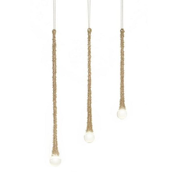 Pack of 6 Elegant and Exquisite Gold Drop Icicle Christmas Glass