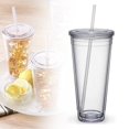 thumbnail image 1 of 16oz Plastic Straw Cup Insulated Double Wall Transparent Cold Drink Cup 500ml, 1 of 5