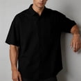 thumbnail image 6 of DeHolifer Mens Shirts Plus Size Button Down Solid Color Short Sleeve Casual Summer Shirts Black L, 6 of 7