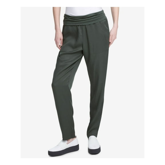 DKNY $89 Womens New 1316 Green Foldover Waist Tencel Casual Pants L B B