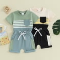 thumbnail image 4 of Gupgi Ensemble 2 Pcs pour Bébé Garçon Été Manches Courtes Hauts Rayés + Shorts à Poches, 4 of 9