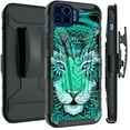 thumbnail image 1 of DALUX V Hybrid Kickstand Holster Phone Case Compatible with Motorola Moto One 5G / Moto One 5G Plus (2020) - Teal Mythic Cat, 1 of 3