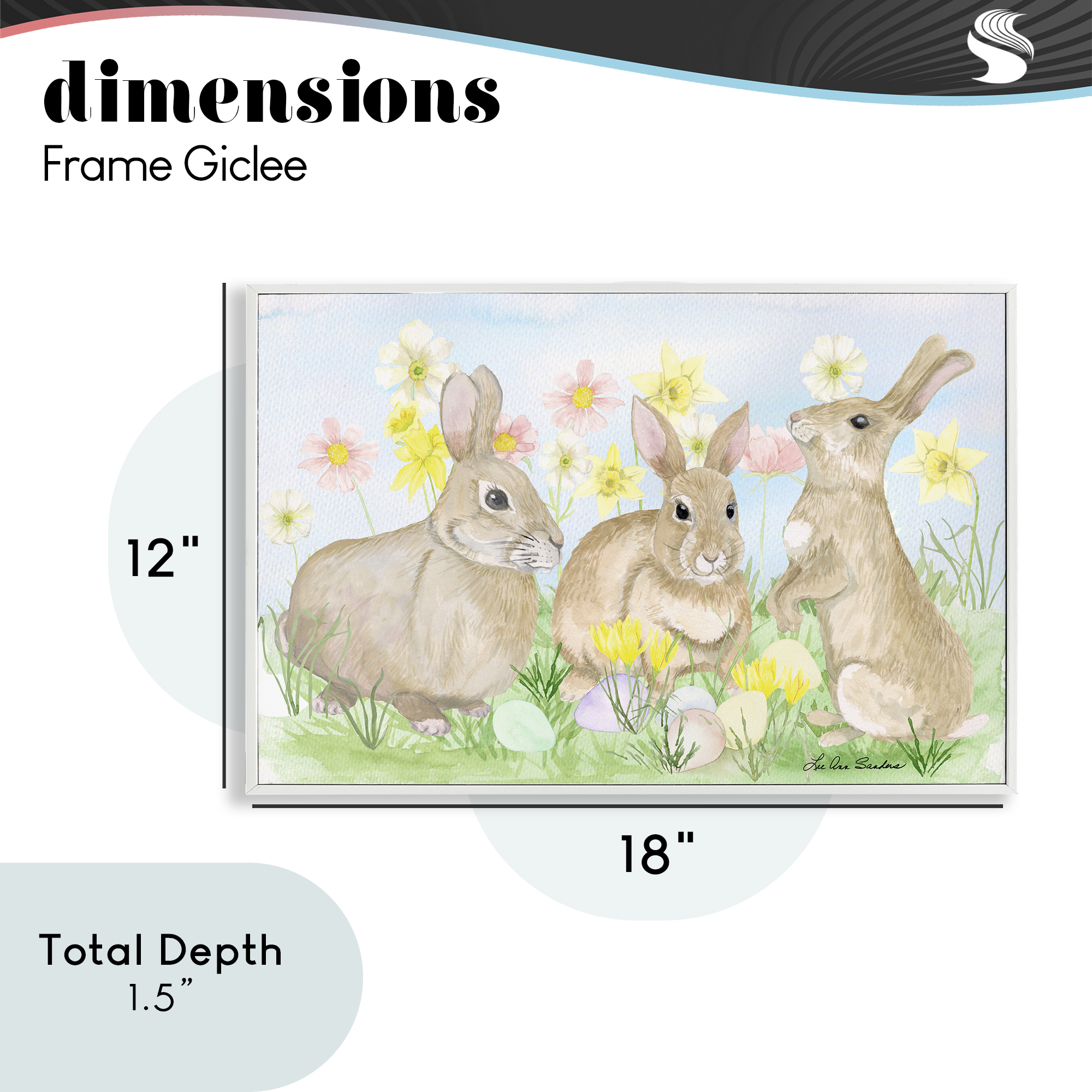 Three Bunnies In The Grass White Framed Giclee Art, design by Lee Ann Sanders