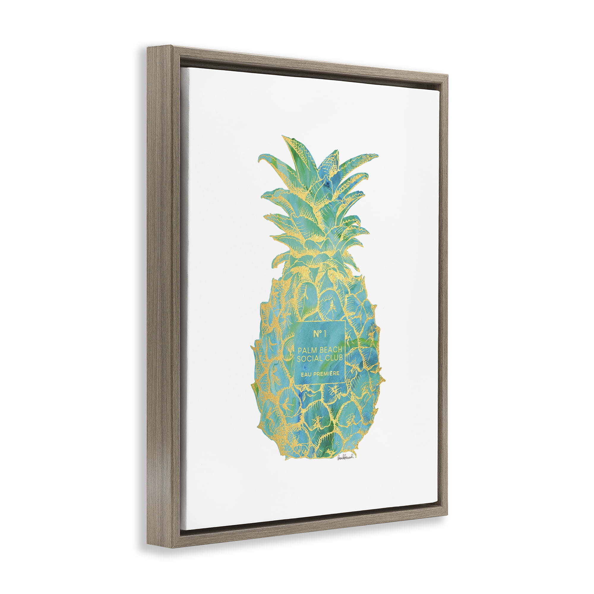 Stupell Industries Glam Detailed Pineapple Food & Beverage Painting Brown Floater Framed Canvas Art Print Wall Art, 25 x 31