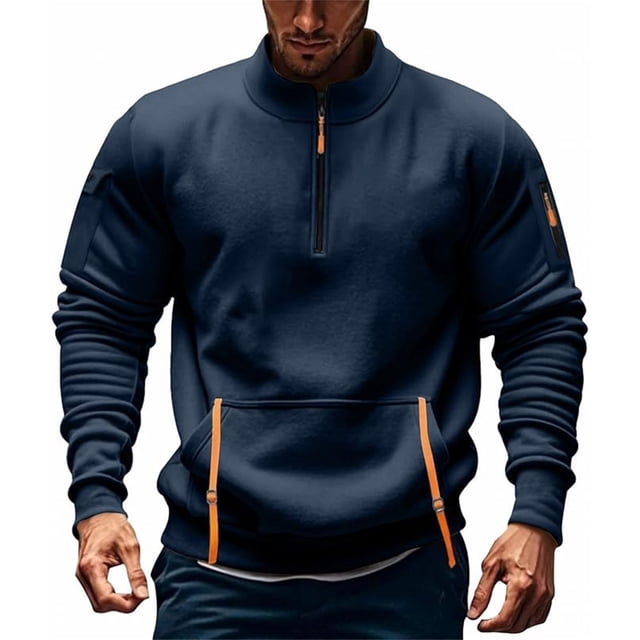 And Trendy Fleece Hooded Sweatshirt For Men's Winter In 2025 With A Stand Up Collar Half Zipper And Multiple Pockets
