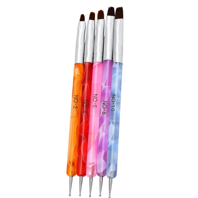 Arte de uñas Dual Head Cepillo de uñas Color Colorido Pintura Belleza Cosmetic Unea Cutícula Uñas Cepillos de arte en bolsas Paquete para adultos 5 PCS Inevent CE001645-00