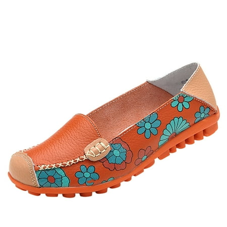

autumn winter shoes Women s comfortable leather printed flat casual peas shoes loafers walking shoes