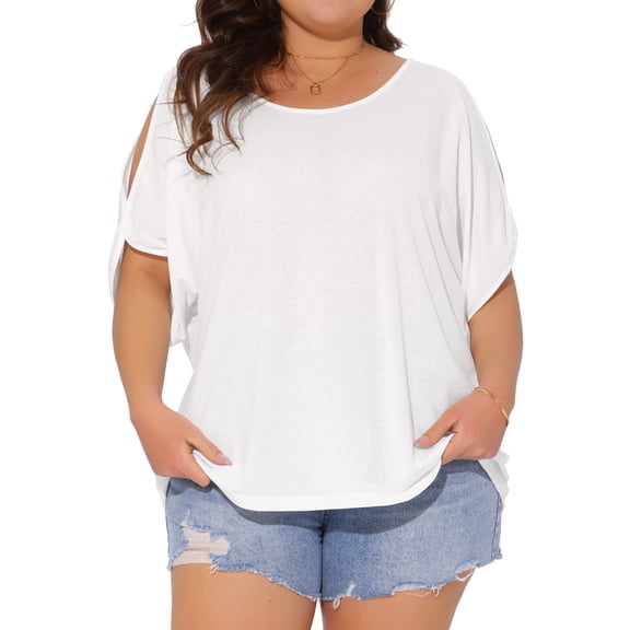 DARING DIVA Women's Plus Cold Shoulder Summer Blouse 1X White