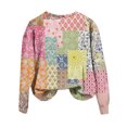 thumbnail image 4 of WTOBBY Women's Patchwork Print Long Sleeve Pullover, Casual Crewneck Top for Fall Fashion, Comfortable Loose Fit Blouse with Artistic Design, Holiday Style,Pink XL, 4 of 4