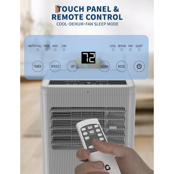 Aire Acondicionado Portátil 8000 BTU 4 en 1, Enfriador de Cuarto Móvil con Deshumidificador, Ventilador, Modo Sueño – 3 Velocidades, Control Remoto y Kit de Ventana, Enfría Hasta 32 m² (350 Pies²)