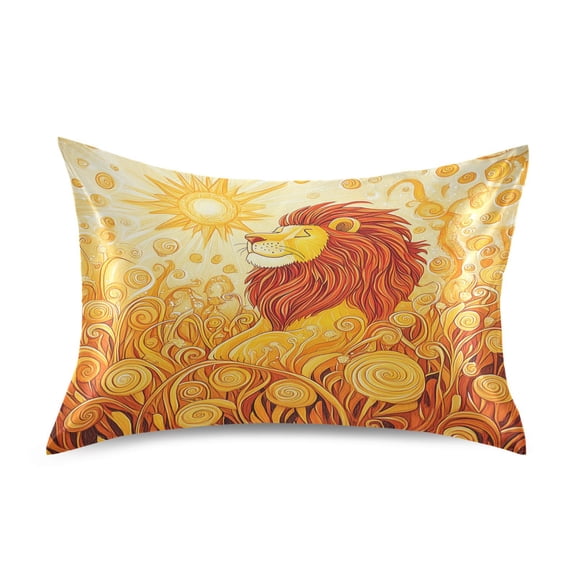 Dailycode Satin Pillow Case Standard Silk Pillow Cover for Hair and Skin Envelope Closure Lion on Golden Field 20"x26"