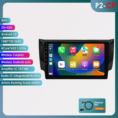 Ossuret Bluetooth Android 13 Apple CarPlay 2 32GB Wifi AUX Car Stereo Radio Head Unit Multimedia GPS Navigation Player For Nissan Sentra 2012 2013 2014 2015 2016 2017 2018