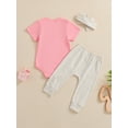 thumbnail image 5 of Newborn Baby Girl Little Sis Outfits Letter Short Sleeve T-shirt Romper Pants Set Headband Coming Home Hospital Clothes, 5 of 8