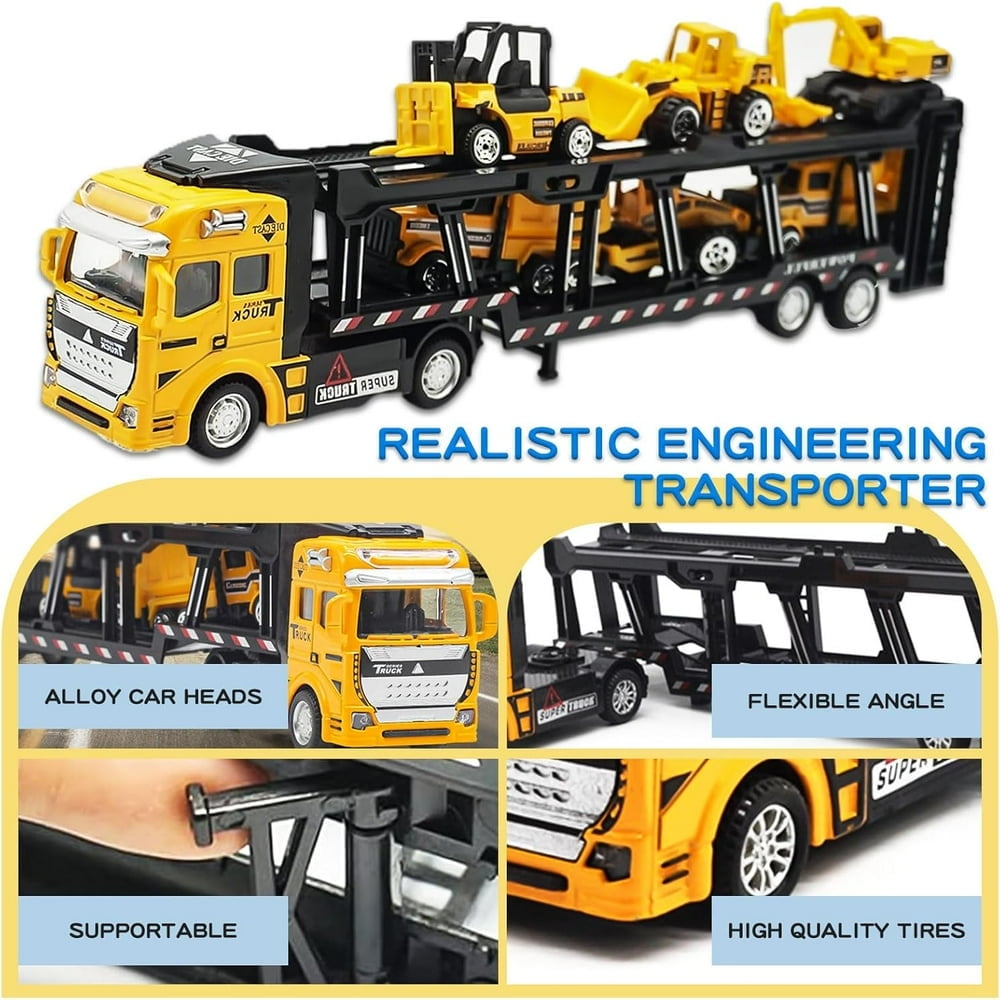 EIMELI Construction Truck Toy Die-cast Play Vehicle Set with 6Pcs Mini Crane Mixer Dump Excavator Car