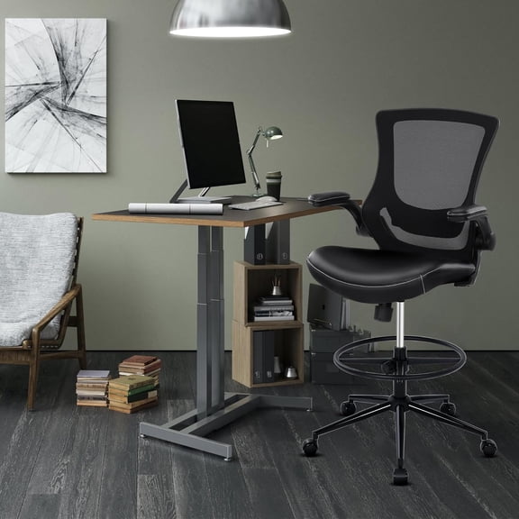 Tall Office Chair for Standing Desk, Drafting Chair with Foot Ring, PU Leather Recline High Office Tall Desk Chair with Adjustable Lumbar Support