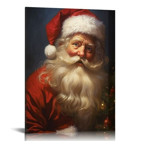 ONETECH Santa Claus Canvas Wall Art Christmas Pictures Wall Decor Vintage Santa Painting Print Artwork Home Living Room Decor Frame