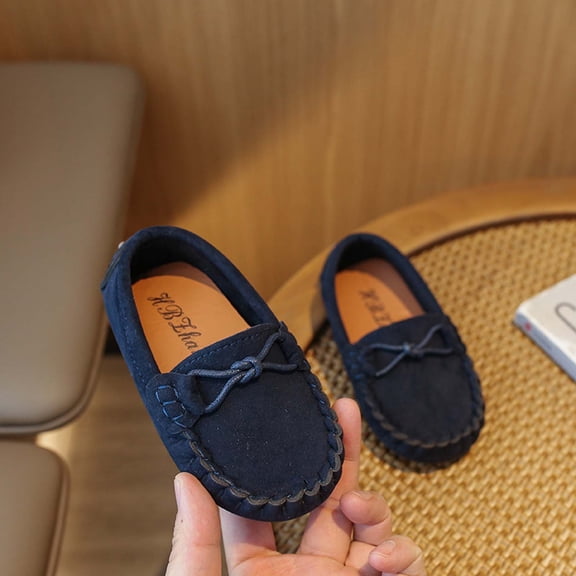 Kids Girls Boys Slip-on Loafers Oxford PU Leather Flats Shoes Casual Moccasin Shoes for Toddler Kid Dark Blue 6
