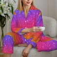 thumbnail image 5 of KLL Holiday Shiny Print Women's Long Sleeve Pajamas with Pants Sleepwear Loungewear 2 Set-Small, 5 of 7