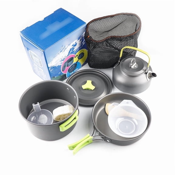 Aluminum Outdoor Camping Cookware Set, Folding Cookset Camping Teapot and Pans Set Equipment，Lightweight Pots, Pans for Backpacking, Hiking, Picnic