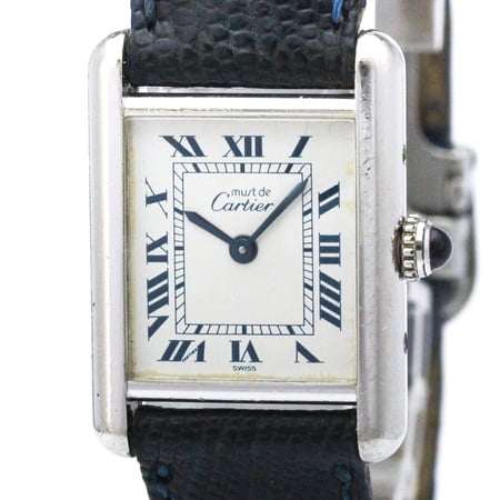 Pre-Owned CARTIER Must Tank Silver 925 Leather Quartz Ladies Watch W1001565
