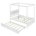 thumbnail image 5 of Full Size Canopy Bed with Trundle Bed, Wood Full Platform Bed with Headboard, Footboard and Slat Support, Modern 4 Poster Panel Bed, No Box Spring Needed, Brushed White, 5 of 7