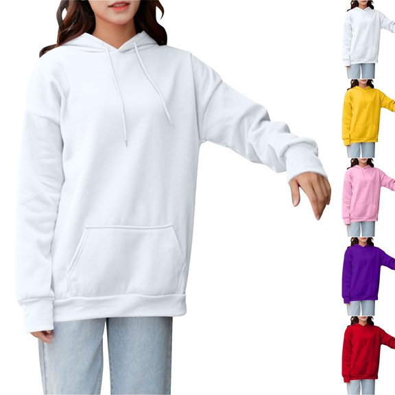 Women's Oversized Comfort Hoodies Sweatshirts for Fall & Winter Women's Long Sleeved Hooded Sweatshirt White S