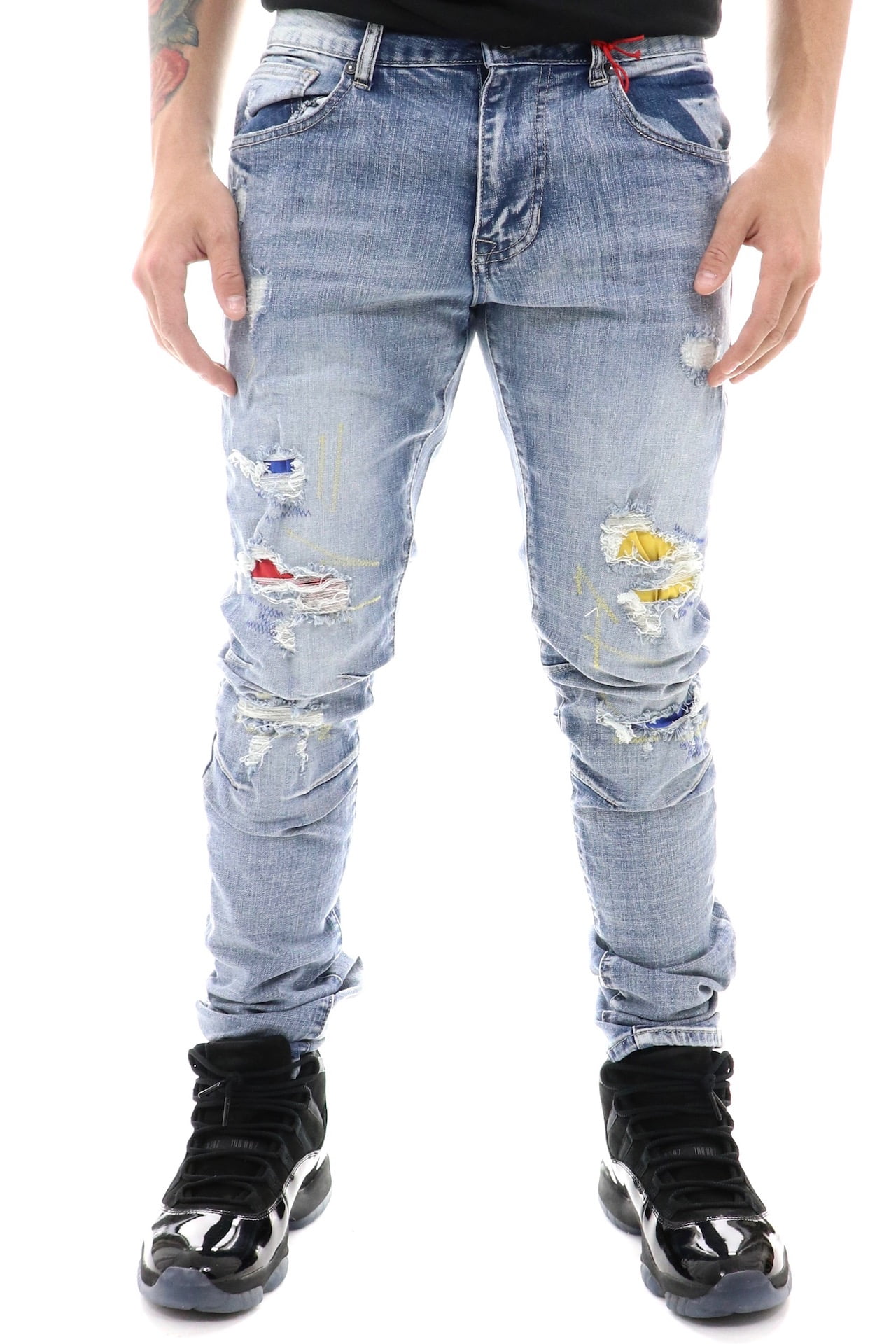 Smoke Rise Smoke Rise Color Stitch Moto Denim 34W/34L LT.BLUE