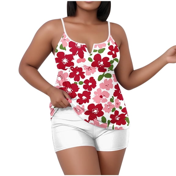 FAHXNVB Plus Size Tankini Swimsuit for Women Two Piece High Waist Bathing Suit with Built in Bras Sleevleess V Neck Tankini Top with Shorts,XL,Hot Pink
