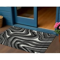 3' X 5' Black Gray And White Abstract Washable Indoor Outdoor Area Rug