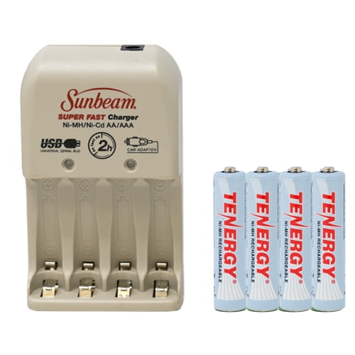 Sunbeam AA / AAA Battery Charger + 4 AAA Tenergy NiMH Rechargeable Batteries (1000 mAh)