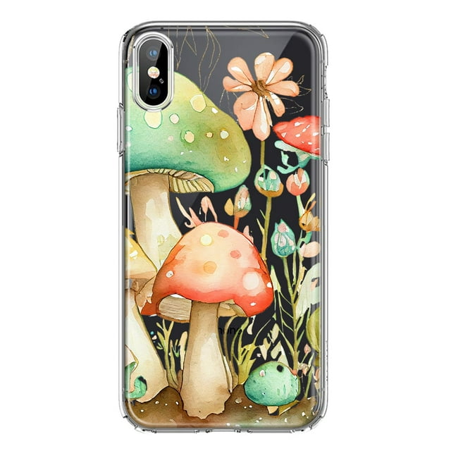 MUNDAZE Apple iPhone TP/X Étui de Protection Hybride Transparente Antichoc Conte de Fées Champignons Aquarelle Fleurs Pastel