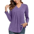 thumbnail image 2 of 2025 New Fashion Plus Size Women Summer Fashion Casual Solid Color V Neck Loose T-shirt Long SleevedTops Blouse Pullover, 2 of 8
