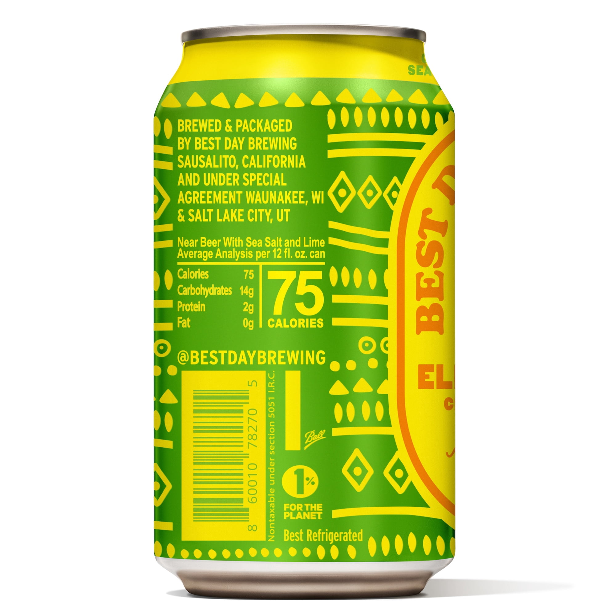 Best Day Brewing Non-Alcoholic Beer, Electro-Lime, 12 fl oz Cans, Pack of 12, < 0.5% ABV