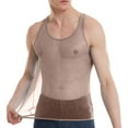 thumbnail image 2 of USNSM Men's See Through Tank Top Sheer Mesh Shiny Crop Top Stretchy Lace Muscle Shirts Solid Color Base Round Neck Sleeveless Top Brown S, 2 of 6