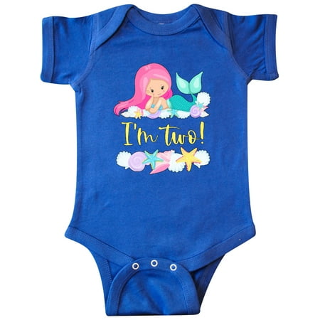 

Inktastic I m 2 Mermaid with Pink Hair and Shells Gift Baby Boy or Baby Girl Bodysuit