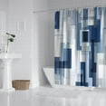 thumbnail image 3 of Navy Blue Fabric Shower Curtain - Geometric Shower Curtain Set with 12 Plastic Hooks, Water Repellent, Machine Washable, Modern Decorative Polyester Cloth Shower Curtains for Bathroom - 72x84, 3 of 4