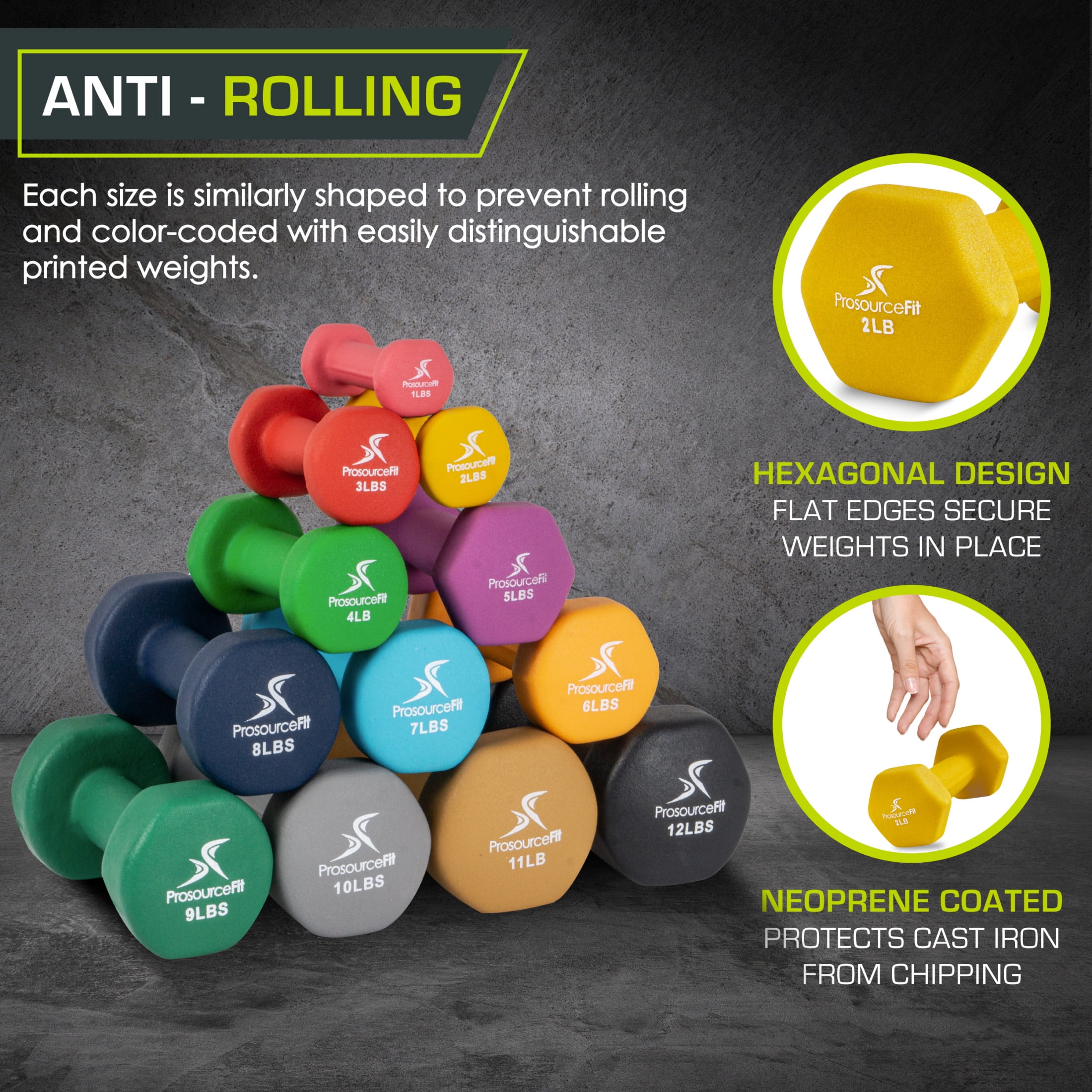 ProsourceFit Set of 2 Neoprene Dumbbell Coated for Non-Slip Grip, 2 lb