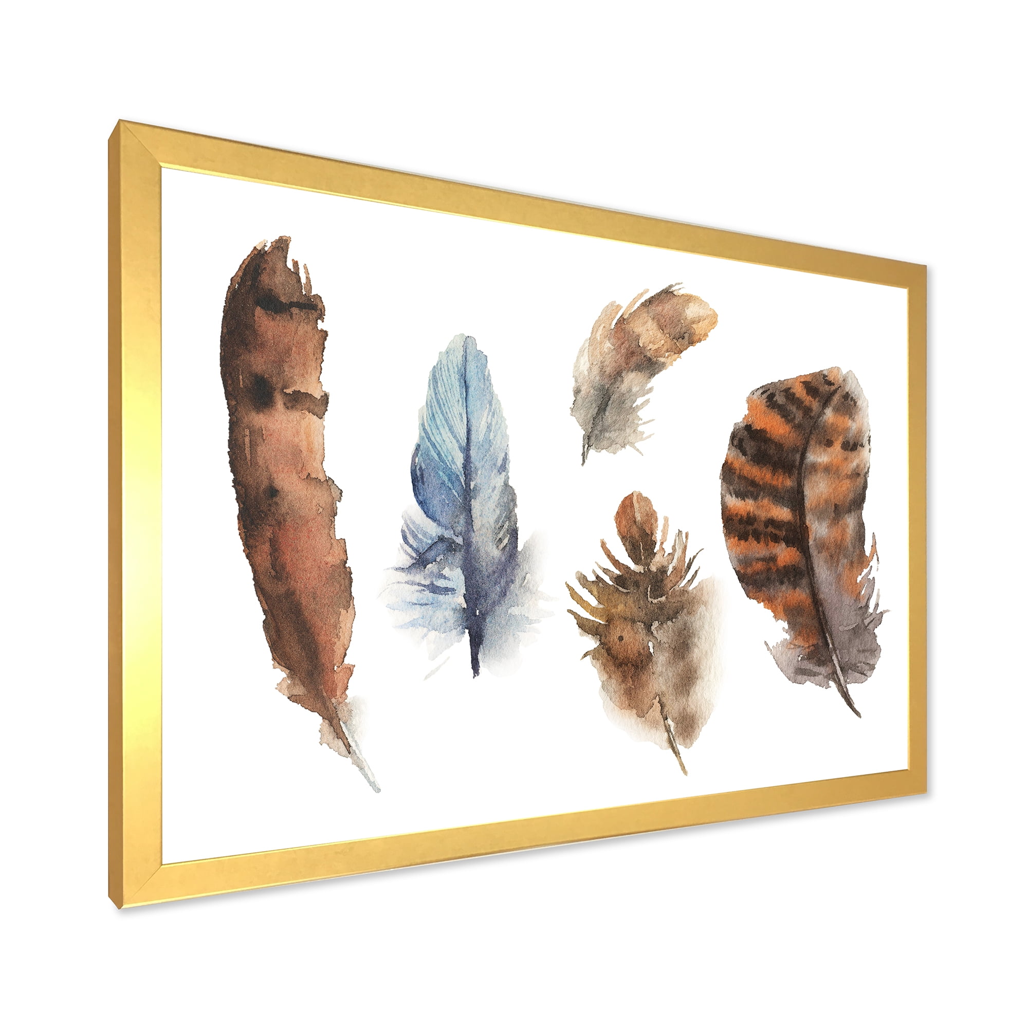 Designart 'Ethnic Boho Feathers In Earth Tones On White' Bohemian & Eclectic Framed Art Print