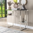 thumbnail image 6 of Furniture of America Jolle 2-Shelf Waterfall Pattern Glass Top and Chrome Sofa Table, 6 of 7