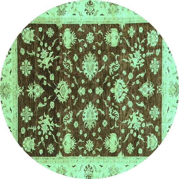Ahgly Company Indoor Round Oriental Turquoise Blue Traditional Area Rugs, 3' Round