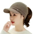 thumbnail image 2 of Opvise Knitted Hat Empty Top Plush Lining Casual Peaked Stretchy Keep Warm Solid Color Autumn Winter Women Fashion Sports Cap Khaki, 2 of 8