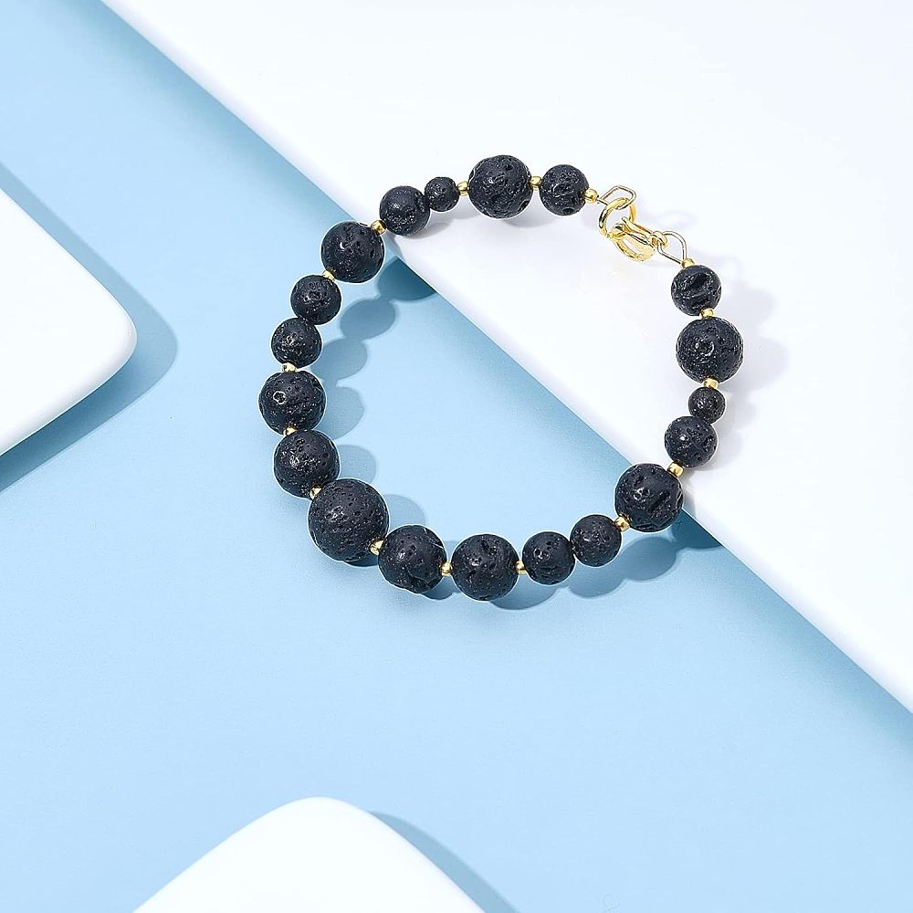 DIY Bead Stretch Bracelets Making Kits Including Natural Lava Rock Round Beads Tibetan Style Alloy Spacer Beads and Elastic Thread