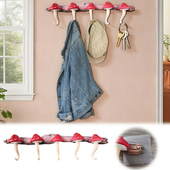 Vacemry Mushroom Wall Hooks, Mushroom Shaped Wall Hooks for Hat and Coat Storage, Resin Craft Decorative Hangers for Home Organization, Adorable Wall Mounted Hooks